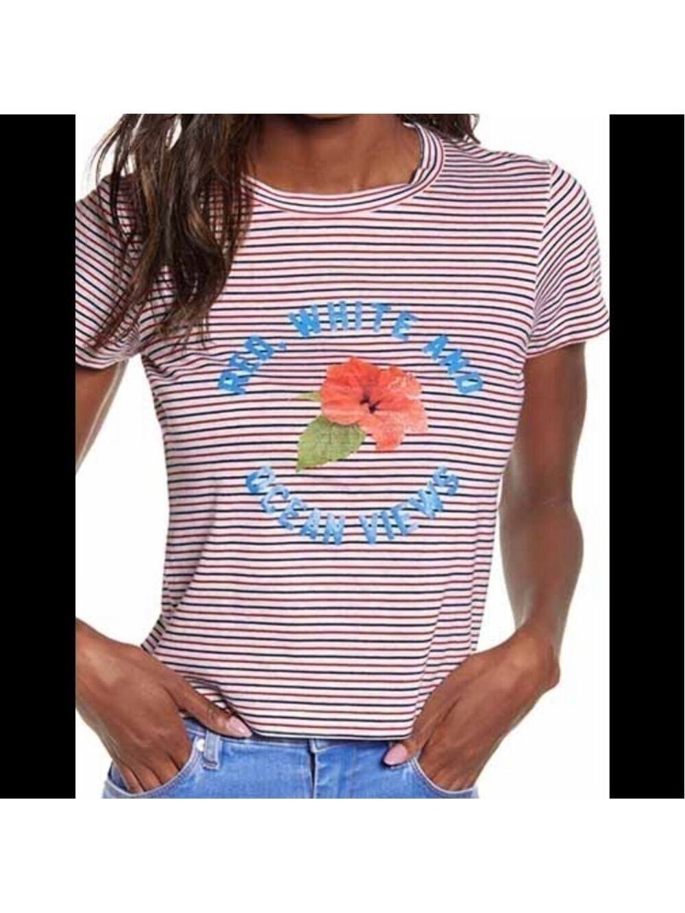 𝅺wildfox red white and ocean views patriotic slight crop tee small nwt